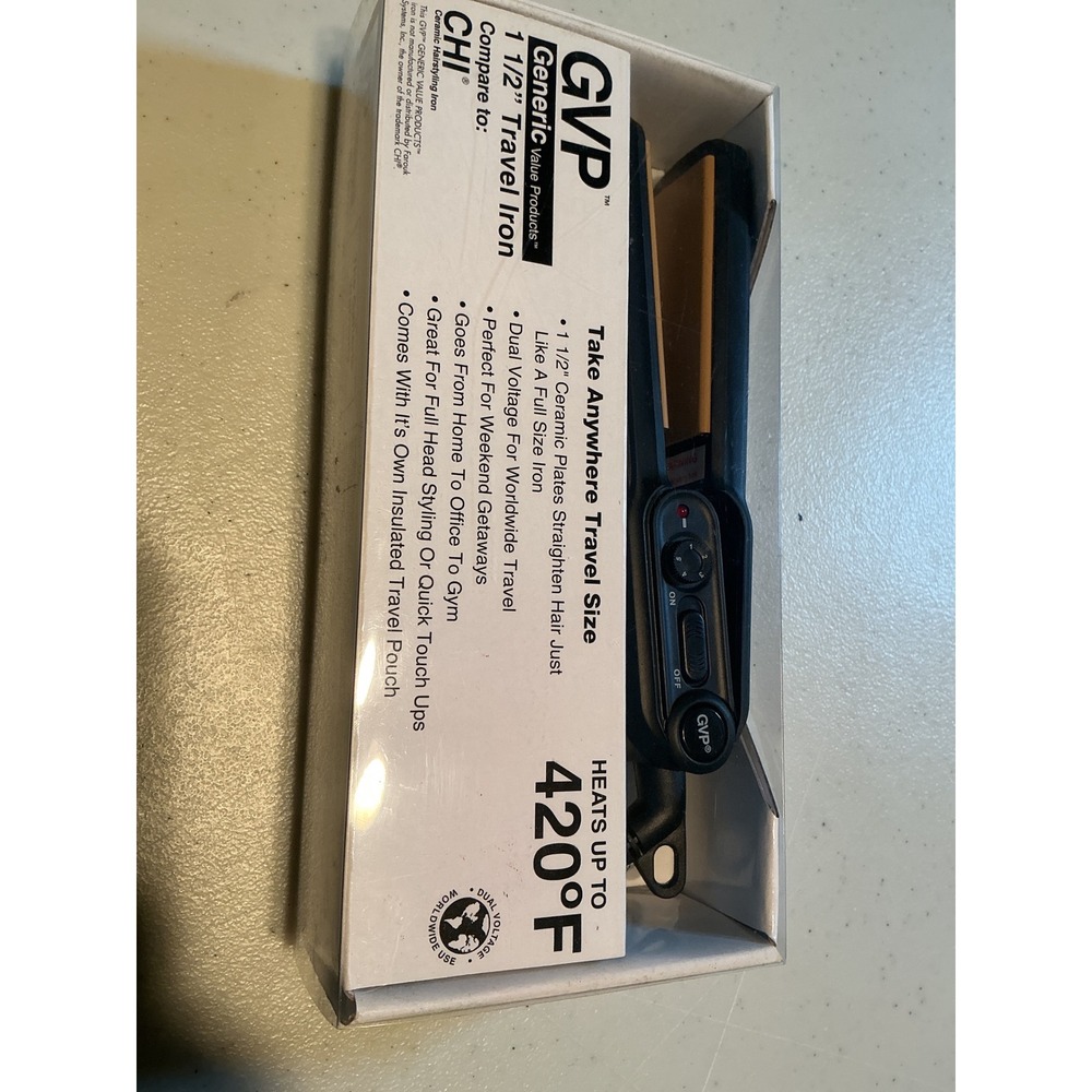 GVP Generic Value Products 1 1/2 Inch Ceramic Travel Hair Iron 420F Dual Voltage